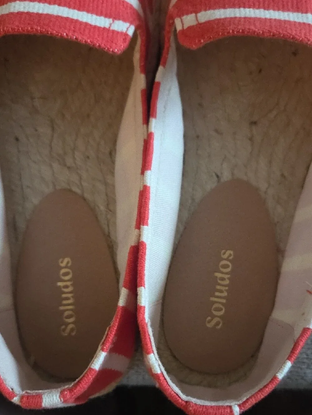 Soludos Coral and Cream Striped Espadrille Slip-Ons 9